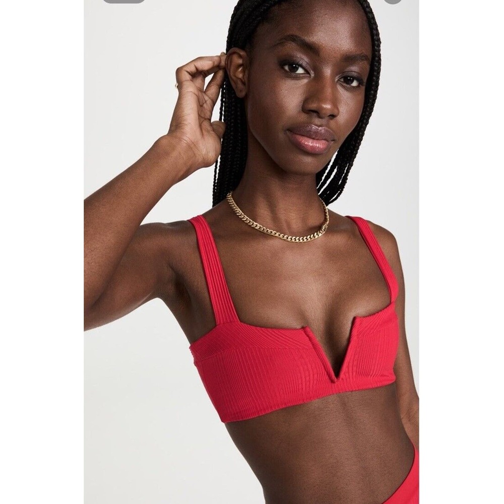 L*SPACE Monica Wise Bikini Set Lee Lee Top Sz Large Veronica Bottom Lipstick Red